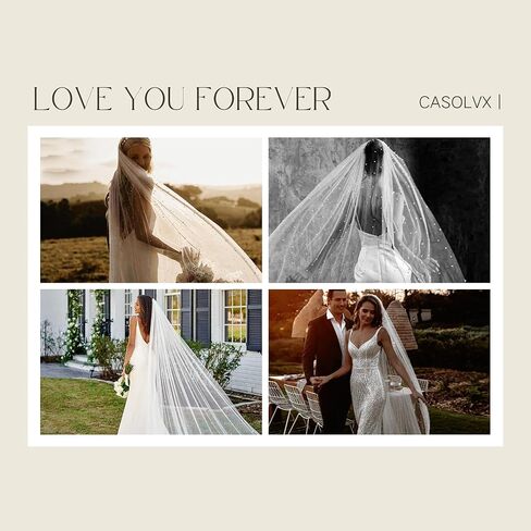 طرحة كاتدرائية طويلة لحفلات الزفاف من كاسولفكس، طرحة للعروس من اللؤلؤ الابيض، طرحة زفاف طويلة من اللؤلؤ والتول، اكسسوار للعرائس والنساء in Kuwait