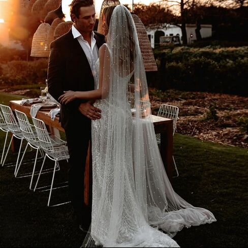 طرحة كاتدرائية طويلة لحفلات الزفاف من كاسولفكس، طرحة للعروس من اللؤلؤ الابيض، طرحة زفاف طويلة من اللؤلؤ والتول، اكسسوار للعرائس والنساء in Kuwait