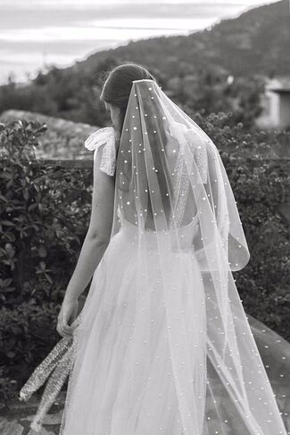 طرحة كاتدرائية طويلة لحفلات الزفاف من كاسولفكس، طرحة للعروس من اللؤلؤ الابيض، طرحة زفاف طويلة من اللؤلؤ والتول، اكسسوار للعرائس والنساء in Kuwait