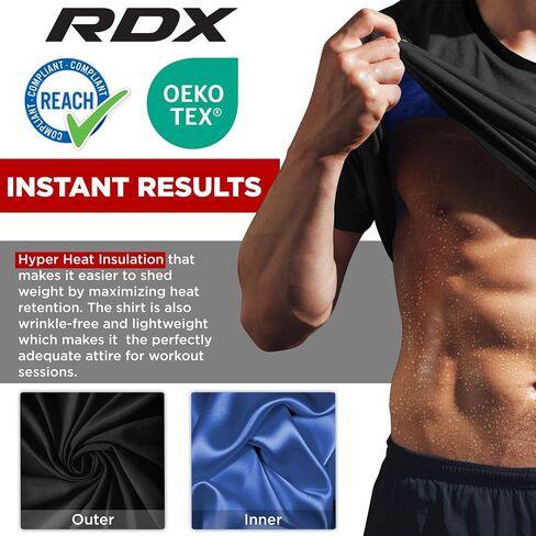 بدلة رياضية للرجال من RDX، قميص ساونا، محبس للحرارة - تي شيرت معتمد من REACH OEKO TEX 100 - مشذب علوي للتمارين الرياضية واللياقة البدنية in Kuwait