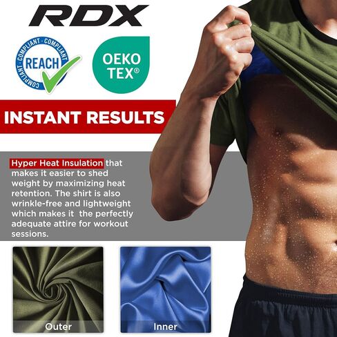 بدلة رياضية للرجال من RDX، قميص ساونا، محبس للحرارة - تي شيرت معتمد من REACH OEKO TEX 100 - مشذب علوي للتمارين الرياضية واللياقة البدنية in Kuwait