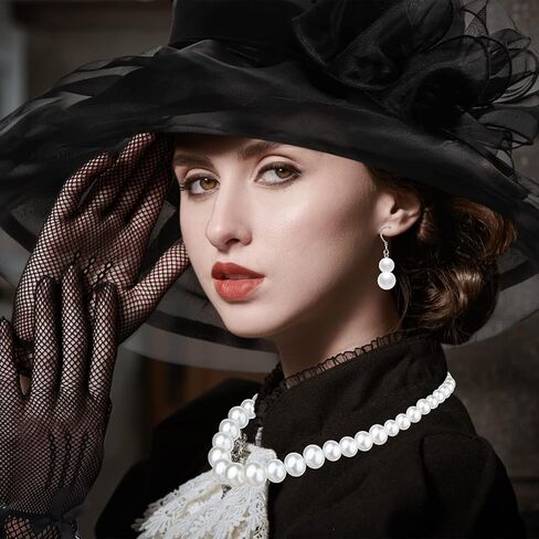 Tisancy 7 Pcs 1920s Flapper Accessories for Men and Women, Include Men's Gatsby Accessories, Panama Hat, Bow Tie, Suspenders, Women's Church Derby Hats, Tea Party Gloves Pearl Necklace and Earring in Kuwait