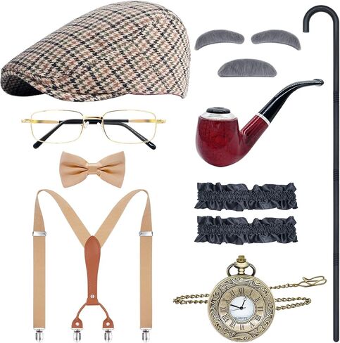 OSEMIOKA 1920s Mens Costume Accessories Set Great Gatsby Gangster Costume for Men Old Man Costume Grandpa Accessories in Kuwait