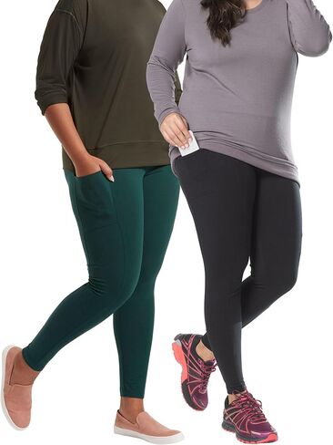 No Nonsense Women's Soft Cotton Leggings with Side Pockets Workout Stretch Pull On Pants in Saudi Arabia