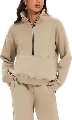 ROJZR الصوف عرق النساء مجموعة 2 قطعة نصف البريدي البلوز عارضة عداء ببطء Sweatpants مجموعات 2 قطعة العرق مجموعات in Saudi Arabia
