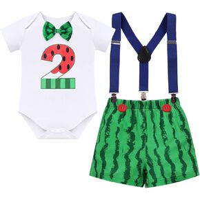 IBTOM CASTLE Cake Smash Outfit Boy 1st Birthday Circus Gentleman Romper+Bloomers+Suspenders 3PCS Clothes Set Photo Props