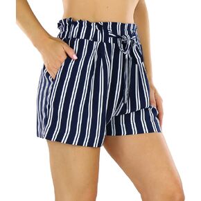ToBeInStyle Women's Solid and Multi-Stripe Woven Paperbag Shorts in Saudi Arabia