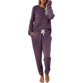 Eurivicy Women's Solid Sweatsuit Set 2 Piece Long Sleeve Pullover and Drawstring Sweatpants Sport Outfits Sets in Kuwait