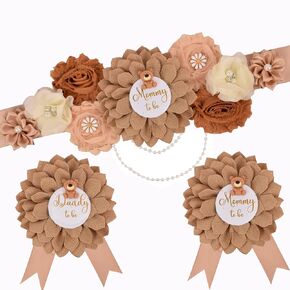Maternity Sash Daddy to Be Mommy to Be Corsage Sash Pins Set Pregnancy Sash Keepsake Baby Shower Flower Ribbon Belly Belt Pregnancy Photo Props (Yellow & Bee)