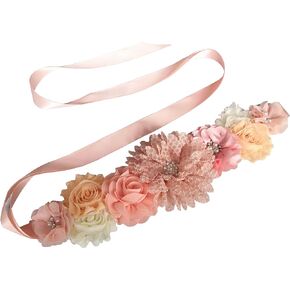 Oyabridal Maternity Flower Sash Belt Baby Shower for Mommy Pregnant Sash with Flowers