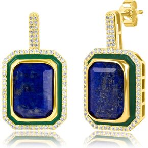 Big Gemstone Statement Dangle Earrings with Enamel and White Sappire Accents | Hypoallergenic 14k Gold over Sterling Silver Gemstone Earrings by MAX + STONE