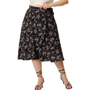 Agnes Orinda Women's Plus Size a Line Midi Skirt Boho Chic Ruffled Hem Wrap Floral Skirt 2023 in Saudi Arabia