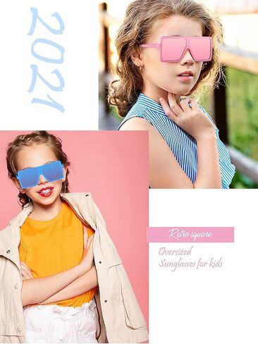 14 زوجًا من النظارات الشمسية المربعة كبيرة الحجم للأطفال، نظارات شمسية بإطار كبير، نظارات شمسية مسطحة للجنسين، نظارات شمسية مربعة الشكل للأولاد والبنات في الهواء الطلق، 3-10 سنوات in Kuwait