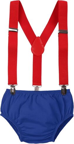 IBTOM قلعة كعكة سحق الزي الصبي 1st عيد ميلاد السيرك شهم رومبير + البنطلونات + الحمالات 3 قطعة مجموعة الملابس صور الدعائم in Kuwait