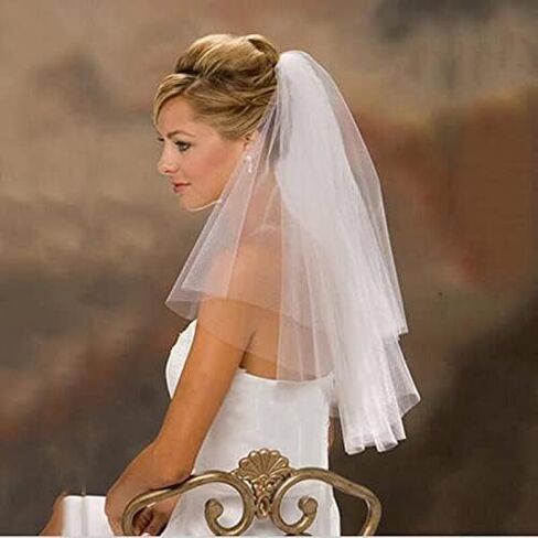 FMR Wedding Short Bridal Veil White Hair Veil Wedding White Tulle Veil Short Veils Party Veil for Brides and Women in Kuwait