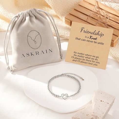 سوار الصداقة من ASKRAIN للمراهقات - سوار إنفينيتي قابل للتعديل مطلي بالفضة/الحجر الطبيعي in Kuwait