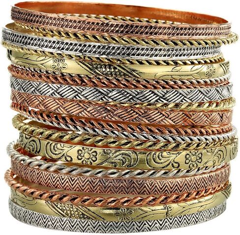 Ensoul Flower Mixed Metal Aztec African Indian Vintage Bangle&Bracelets for Women Set of 19/2.68" Dia in Kuwait