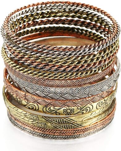 Ensoul Flower Mixed Metal Aztec African Indian Vintage Bangle&Bracelets for Women Set of 19/2.68" Dia in Kuwait