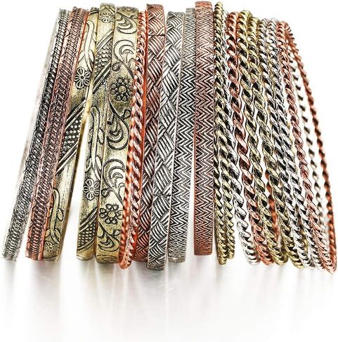 Ensoul Flower Mixed Metal Aztec African Indian Vintage Bangle&Bracelets for Women Set of 19/2.68" Dia in Kuwait