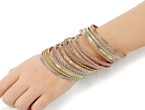 Ensoul Flower Mixed Metal Aztec African Indian Vintage Bangle&Bracelets for Women Set of 19/2.68" Dia in Kuwait