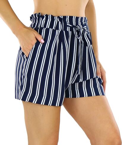 ToBeInStyle Women's Solid and Multi-Stripe Woven Paperbag Shorts in Saudi Arabia