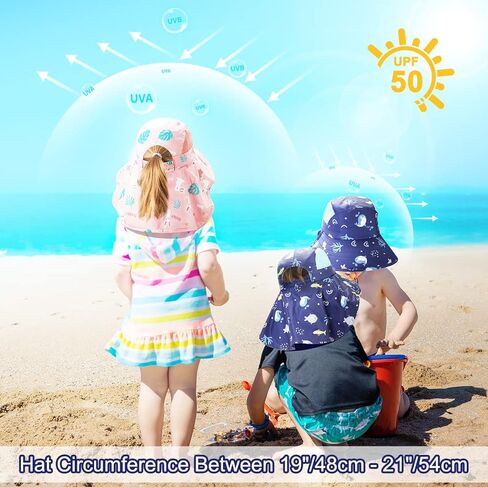 BEBOAN Kids Beach Hat Toddler Bucket Sun Hat for Boys Girls Hat Summer UV Protection UPF 50+ Wide Brim Neck Flap Aged 2-9 in Kuwait