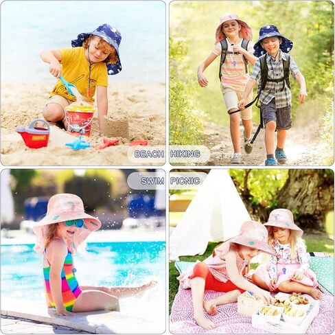 BEBOAN Kids Beach Hat Toddler Bucket Sun Hat for Boys Girls Hat Summer UV Protection UPF 50+ Wide Brim Neck Flap Aged 2-9 in Kuwait