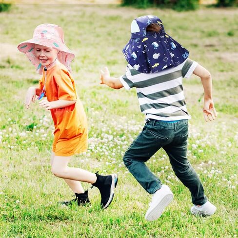 BEBOAN Kids Beach Hat Toddler Bucket Sun Hat for Boys Girls Hat Summer UV Protection UPF 50+ Wide Brim Neck Flap Aged 2-9 in Kuwait