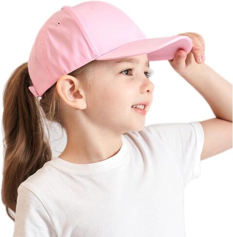 Kids Baseball Hat Visor, Little Girl Sun Protection Hat Ponytail Hole Sun Hat Cotton hat,Beach Sun Hat for Children in Kuwait