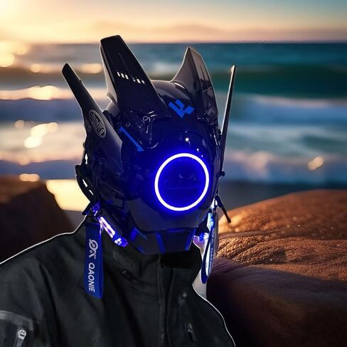 خوذة قناع QAONIE Punk للبالغين، قناع LED للحفلات التنكرية للهالوين، هدية للحفلات، أقنعة تنكرية للرجال والنساء in Kuwait