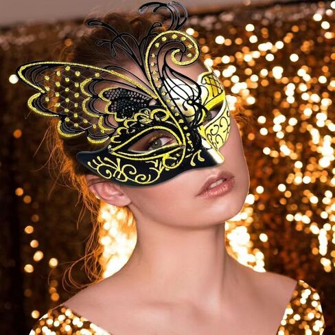 Masquerade Mask For Women Metal Mask For Halloween Prom New Year Mardi Gras Carnival Mask With Flare in Kuwait