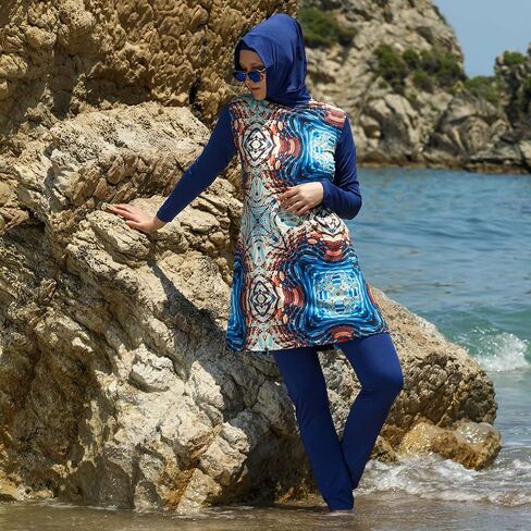 ملابس سباحة إسلامية بأكمام طويلة من eo elif okur للنساء المسلمات المحتشمات 5 قطع | غطاء كامل للحماية من الطفح الجلدي بوركيني | ملابس السباحة العربية in Kuwait