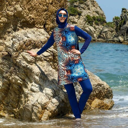 ملابس سباحة إسلامية بأكمام طويلة من eo elif okur للنساء المسلمات المحتشمات 5 قطع | غطاء كامل للحماية من الطفح الجلدي بوركيني | ملابس السباحة العربية in Kuwait