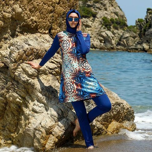 ملابس سباحة إسلامية بأكمام طويلة من eo elif okur للنساء المسلمات المحتشمات 5 قطع | غطاء كامل للحماية من الطفح الجلدي بوركيني | ملابس السباحة العربية in Kuwait