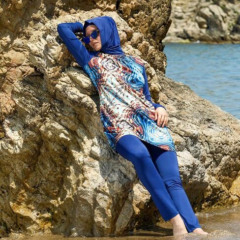 ملابس سباحة إسلامية بأكمام طويلة من eo elif okur للنساء المسلمات المحتشمات 5 قطع | غطاء كامل للحماية من الطفح الجلدي بوركيني | ملابس السباحة العربية in Kuwait