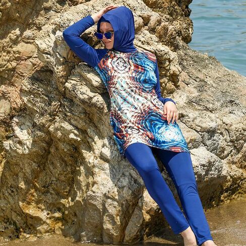 ملابس سباحة إسلامية بأكمام طويلة من eo elif okur للنساء المسلمات المحتشمات 5 قطع | غطاء كامل للحماية من الطفح الجلدي بوركيني | ملابس السباحة العربية in Kuwait