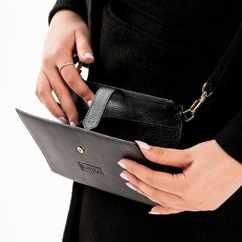 محفظة يد نسائية من الجلد الطبيعي من DAYLEA مع حماية RFID - محفظة معصم ثنائية الطي بسحاب ومحفظة متعددة الفتحات وحامل بطاقات ائتمان للنساء - تصميم نحيف، مثالي للسفر | أسود in Kuwait