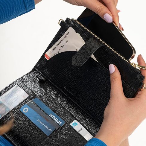 محفظة يد نسائية من الجلد الطبيعي من DAYLEA مع حماية RFID - محفظة معصم ثنائية الطي بسحاب ومحفظة متعددة الفتحات وحامل بطاقات ائتمان للنساء - تصميم نحيف، مثالي للسفر | أسود in Kuwait