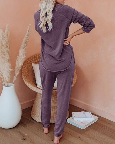 Eurivicy Women's Solid Sweatsuit Set 2 Piece Long Sleeve Pullover and Drawstring Sweatpants Sport Outfits Sets in Kuwait