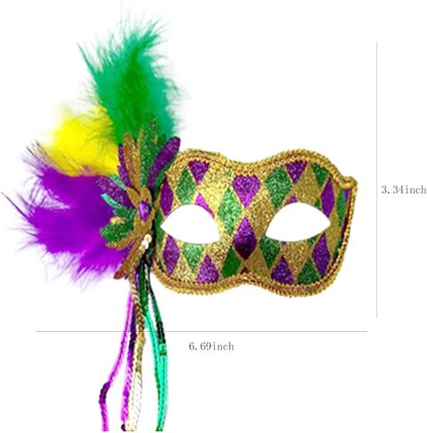 قناع جلينيسيز ماردي غرا التنكرية للنساء، قناع كرنفال البندقية مع الريش لأزياء ماردي غرا ملحقات الحفلات المفضلة in Kuwait
