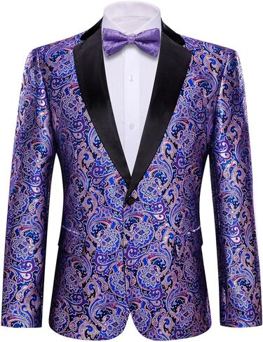 سترة YOHOWA الرجالية بتصميم بيزلي بليزر على شكل زهرة ومقاس نحيف وخفيف الوزن، سترة رسمية كاجوال in Kuwait