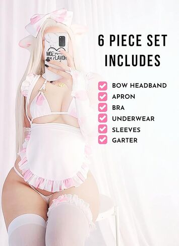 ملابس داخلية MOEFLAVOR التأثيرية، زي خادمة مطبوع عليه بقرة الحب | Kawaii مثير أنيمي الأدوار | مقاس عادي وكبير للنساء in Kuwait
