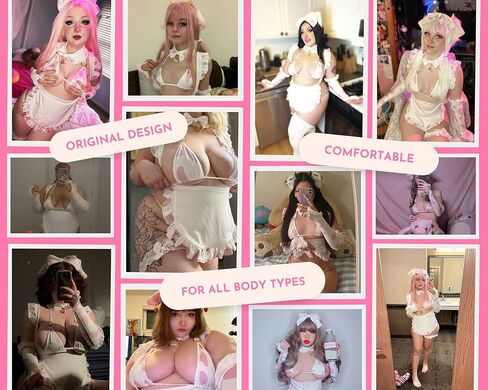 ملابس داخلية MOEFLAVOR التأثيرية، زي خادمة مطبوع عليه بقرة الحب | Kawaii مثير أنيمي الأدوار | مقاس عادي وكبير للنساء in Kuwait