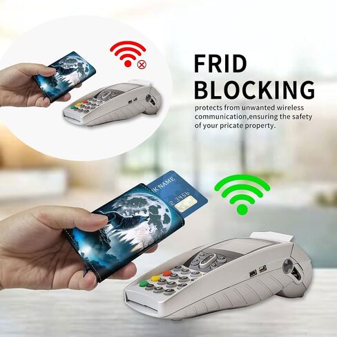 DEGDFSGR حامل بطاقة الائتمان الألومنيوم السيارات المنبثقة حالة المحفظة، حالة بطاقة جلدية الجيب الأمامي محفظة ثلاثية الطي مع RFID حجب الأوراق النقدية فتحة محافظ رقيقة للنساء الرجال فتاة، عواء الذئب القمر in Kuwait