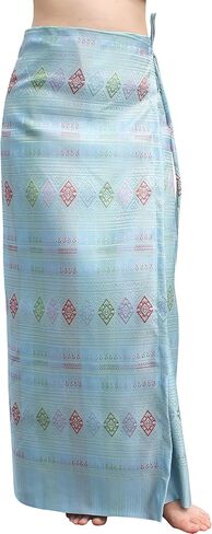 RaanPahMuang Brand Traditional Thailand Luxurious Silk Wrap Skirt Thai Formal Sarong, Medium, Busarakham - Navy Blue in Saudi Arabia