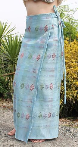 RaanPahMuang Brand Traditional Thailand Luxurious Silk Wrap Skirt Thai Formal Sarong, Medium, Busarakham - Navy Blue in Saudi Arabia