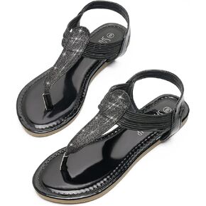 صندل مسطح نسائي من SANDALUP بأشرطة مرنة مع صنادل ثونغ لامعة للنساء - صنادل بحزام الكاحل للصيف الأنيق - صنادل لامعة للنساء للمشي