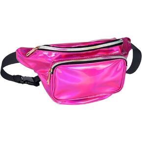 Geestock Fanny Packs للنساء حقائب ثلاثية الأبعاد، حقيبة حزام عاكسة مقاومة للماء من مادة PVC، حقيبة خصر عصرية مع حزام قابل للتعديل، فضي، وردي، أسود لامع حزمة فاني للسباحة والجري