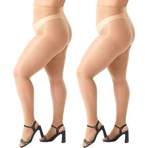 MANZI 2 Pairs Women's Plus Size Oil Shiny Sheer Pantyhose High Waist Shimmer Stockings Nylon Silky Tights