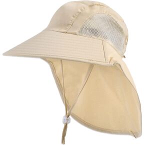 Kids Sun Hat with Neck Flap - Unisex Adjustable Children Wide Brim Summer UPF50+ Sun Protection Mesh Bucket for 4-12y
